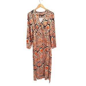 Anany‎ Paisley Maxi Dress Orange Black Long Sleeve Medium Boho Wedding Guest NWT